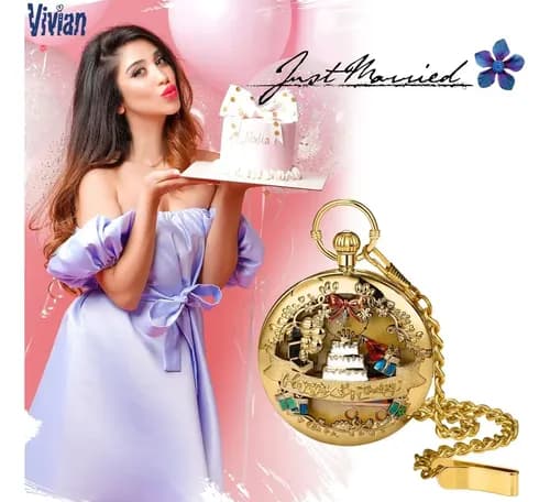 Reloj De Bolsillo De Cuarzo Caja Musical - A Pedido_exkarg Dorado 2