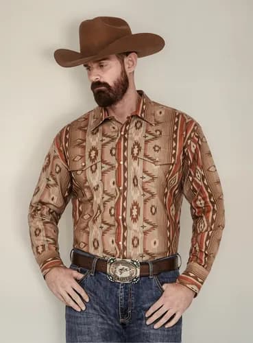 Camisa Wrangler Men's Checota Southwestern - A Pedido_exkarg Marrón M