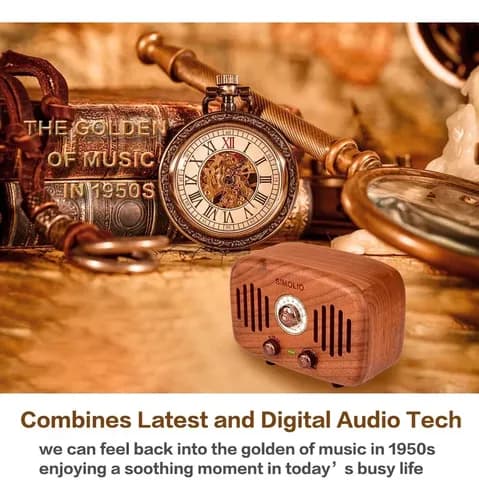 Parlante Simolio Retro Wood Radio Bluetooth - A Pedido Marrón 4