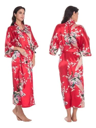 Bata Baño De Saten De Mujer - A Pedido_exkarg Rojo 4