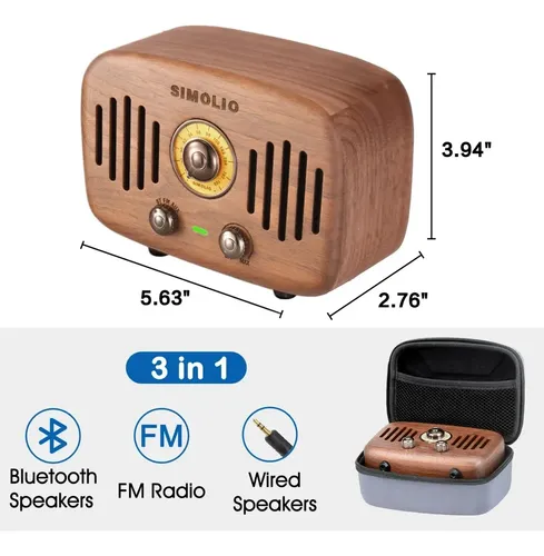 Parlante Simolio Retro Wood Radio Bluetooth - A Pedido Marrón 2
