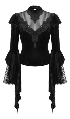 Blusa Gótica Para Mujer Terciopelo Negro - A Pedido Negro 38