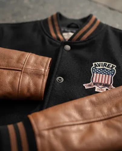 Campera Mens Avirex Varsity Bomber Solid - A Pedido Negro 38 5