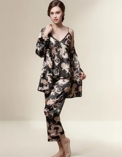 Pijama Mujer 3 Piezas Saten - A Pedido_exkarg Rojo Xxx