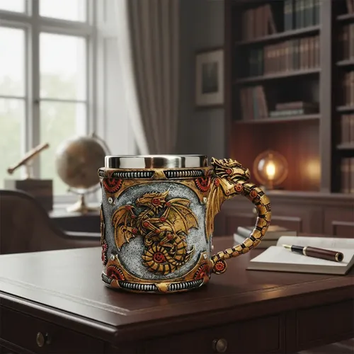Taza De Cafe Golden Steampunk Cyborg - A Pedido_exkarg Dorado