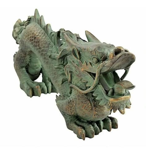 Adorno Decorativo Katlot Asian Dragon - A Pedido_exkarg Bronce Con Pátina Verde 4