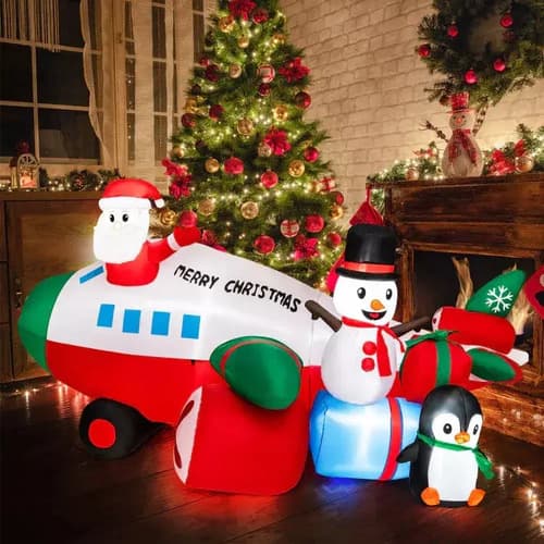Papa Noel Inflable Avion + Pinguino - A Pedido_exkarg Blanco 2