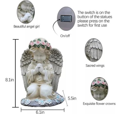 Estatua Angel Que Reza Solar - A Pedido_exkarg Blanco 4