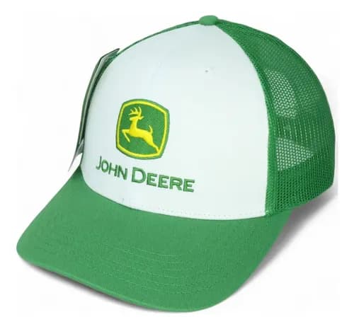 Gorra John Deere | Trucker | Visera Curva Ajustable Color Blanco-verde Talla Único Blanco Y Verde Liso