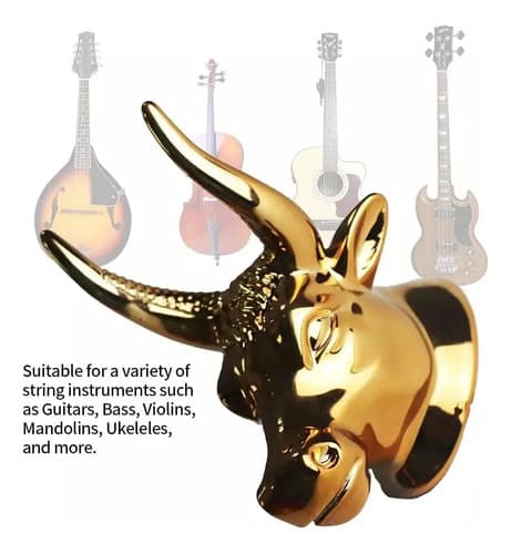 Soporte De Pared P/guitarra Cabeza De Toro - A Pedido_exkarg Dorado 3