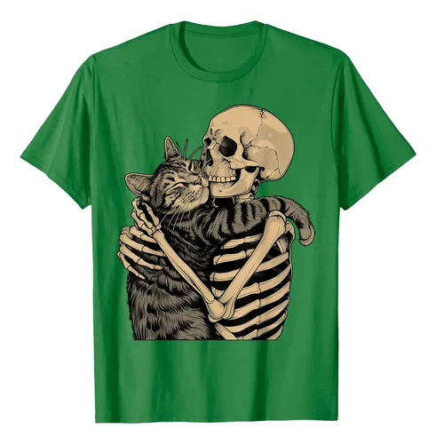Remera Skeleton Hugging Cat - A Pedido_exkarg Azul S 4