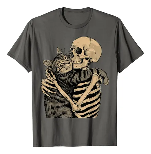 Remera Skeleton Hugging Cat - A Pedido_exkarg Azul S 2
