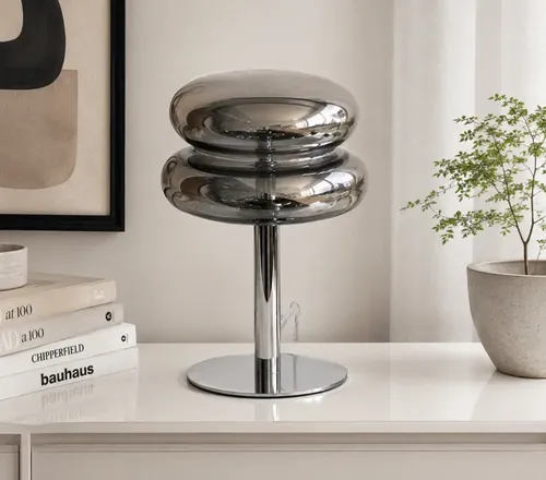 Lampara Bauhaus Mcm Chrome Smoked Glass - A Pedido Cromado