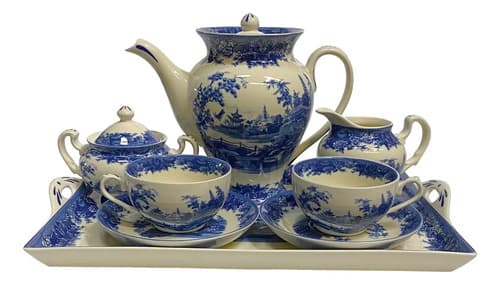 Juego Set X 12 Plato Te De Porcelana - A Pedido Azul