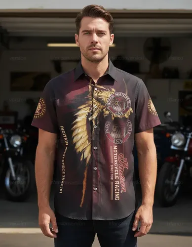 Camisa Hombre Motorcycle Indian Hawaiian - A Pedido_exkarg Bordó S