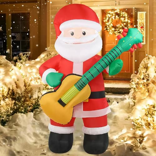 Papa Noel Inflable Con Guitarra - A Pedido_exkarg Rojo 5