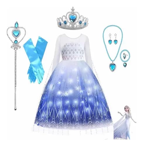 Disfraz Princesa De Frozen Luz Led Niña - A Pedido_exkarg Blanco S 3