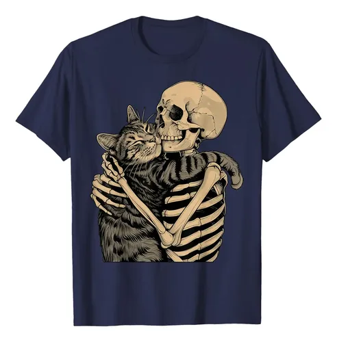 Remera Skeleton Hugging Cat - A Pedido_exkarg Azul S 3