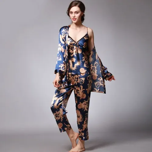 Pijama Mujer 3 Piezas Saten - A Pedido_exkarg Rojo Xxx 3
