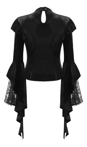 Blusa Gótica Para Mujer Terciopelo Negro - A Pedido Negro 38 2