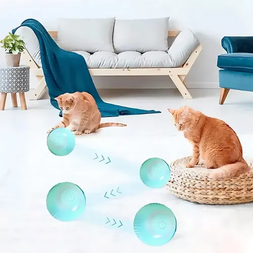 Pelota Interactiva Inteligente Para Gatos Con Movimiento Automático Y Luz Led Celeste 6