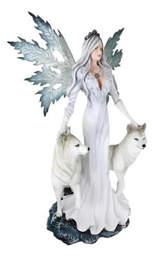 Estatua Fairy With Two Snow Wolves - A Pedido_exakrg Blanco