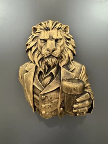 Estatua Decorativa De Pared Leon Bebiendo - A Pedido Dorado