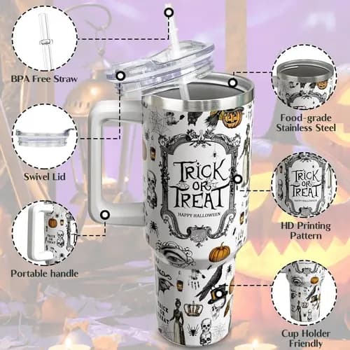Vaso De Halloween De 40 Oz, Estilo Gótico - A Pedido_exkarg Blanco 2