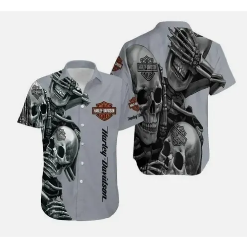 Camisa Harley Racing Davidson Casual - A Pedido_exkarg Gris M