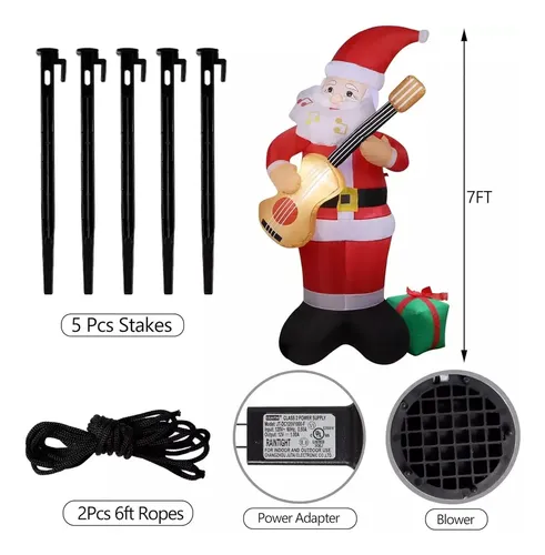 Papa Noel Inflable Con Guitarra Blow Up - A Pedido_exkarg Rojo 2
