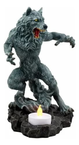 Estatua De Hombre Lobo Gótico Portavelas - A Pedido Negro 2