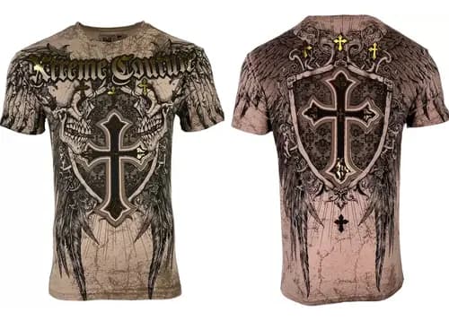 Remera Affliction Men's Inhuman Skulls - A Pedido_exkarg Marrón 38 4
