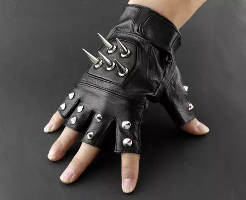 Guantes Sin Dedos Para Hombre Cuero Punk - A Pedido_exkarg Negro 2