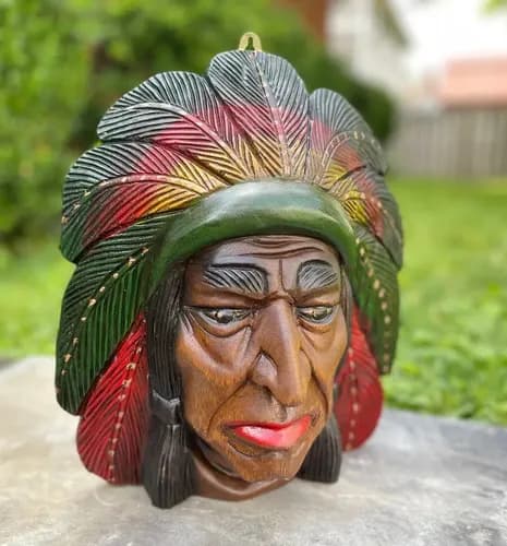 Cabeza Decorativa Madera Jefe Indio - A Pedido_exkarg Marrón 2