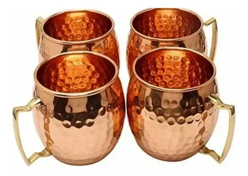 Juego De 4 Tazas De Cobre Puro Hechas A Mano - A Pedido Cobre