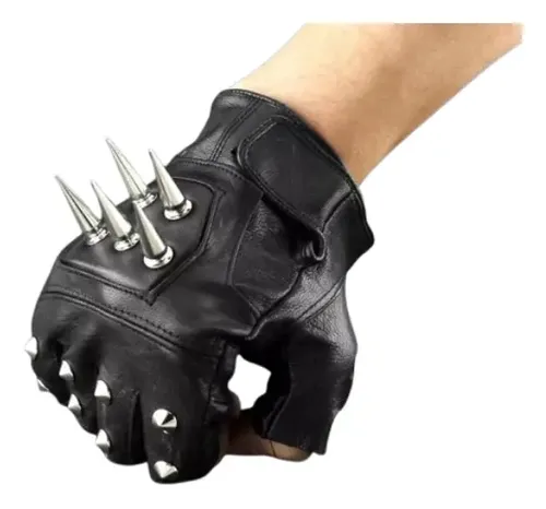 Guantes Sin Dedos Para Hombre Cuero Punk - A Pedido_exkarg Negro