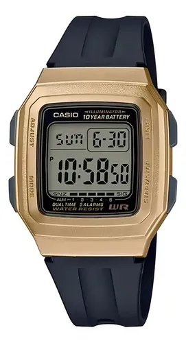 Reloj Casio F201 9a Unisex Digital Correa Resina Negro Color Del Bisel Dorado