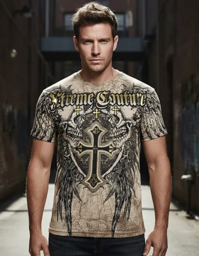 Remera Affliction Men's Inhuman Skulls - A Pedido_exkarg Marrón 38