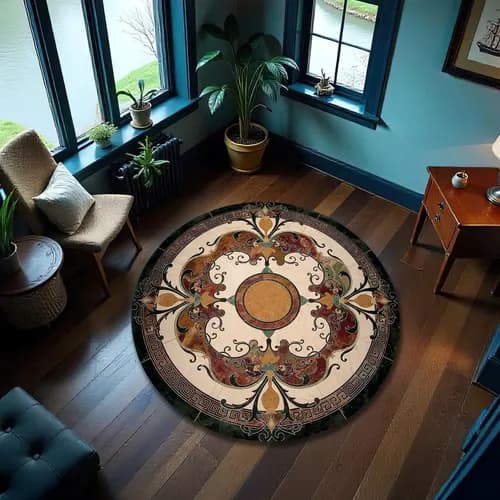 Alfombra Marble Style Round Floral - A Pedido_exkarg 60 Cm