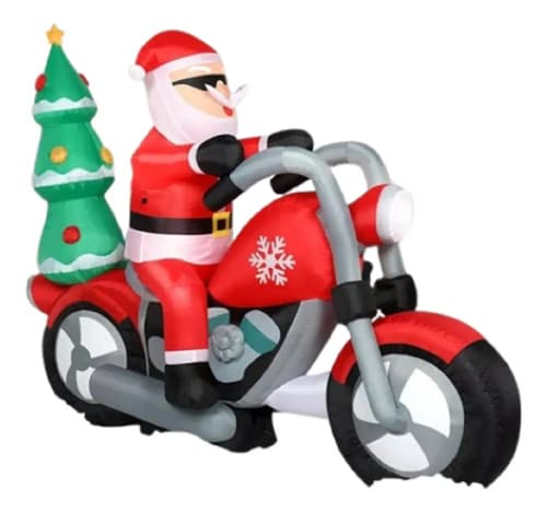 Papa Noel Inflable En Moto + Arbol - A Pedido_exkarg Rojo