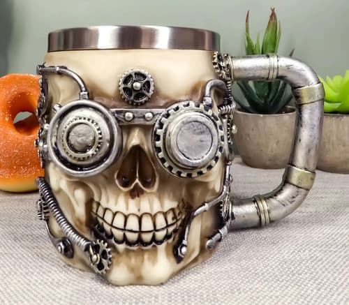 Taza Cafe Steampunk Detective Skull - A Pedido_exkarg Marrón