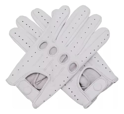 Guantes De Cuero Para Conduccion - A Pedido_exkarg Blanco Liso Con Perforaciones