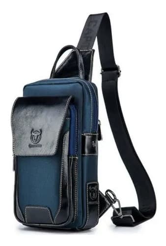 Mochila Cruzada Bullcaptain Men Leather - A Pedido_exkarg Azul